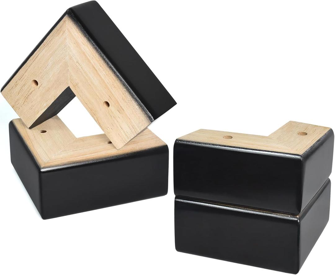 AORYVIC Solid Wood Legs for Furniture, L-Shaped Bed Risers, Furniture Legs for Sofa Couch Dresser Cabinet Table, Couch Sofa Feet, Furniture Risers, Bed Lifters 4 Pack (Black, 2 inch)