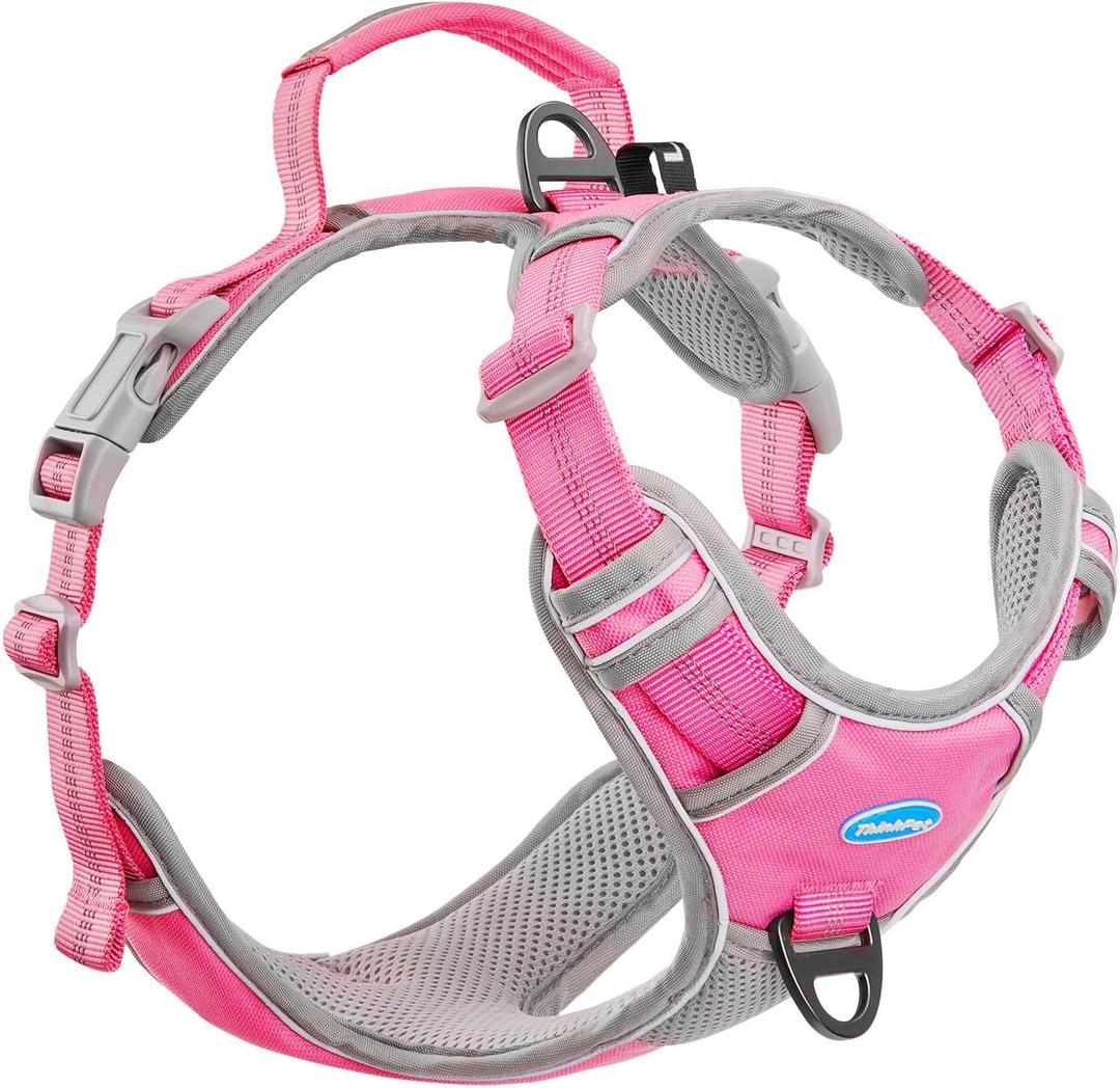 ThinkPet No Pull Harness Breathable Sport Vest with Handle-Dog Harnesses Reflective Adjustable for Medium Large Dogs (S(Chest:14"-22"), Light Pink)
