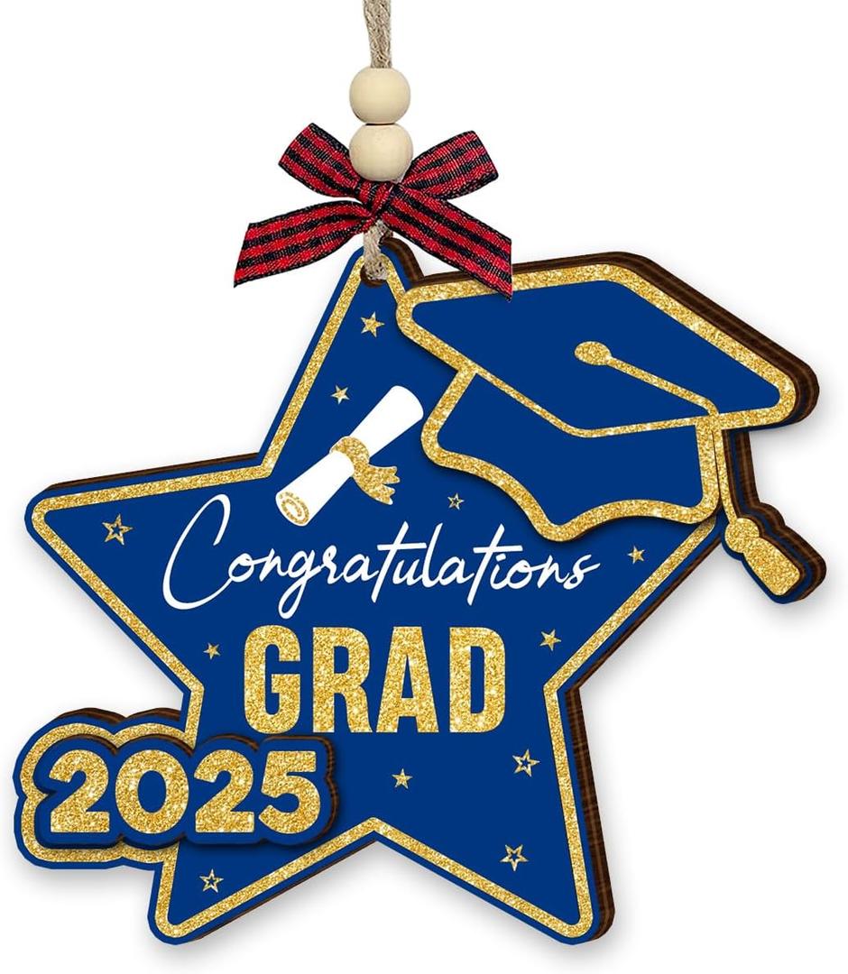 2 x 2025 Graduation Christmas Ornament - Wooden Graduate Ornament for College High School Senior Masters, Graduation Gifts for Her, Him, Family, Friends - Congrats Grad Party Decorations