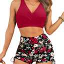 Aqua Eve Bikini with Shorts for Women - Two Piece Swimsuit with Boyshorts 2PC High Waisted Bathing Suits Swimwear (Red, M)