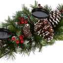 National Tree Company 30 in Unlit Frosted Berry Artificial Christmas Centerpiece, Christmas Decoration For 3 Pillar Style Candles, with Red Berries, Pinecones, 58 Tips, Green