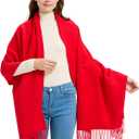 Winter Thick Wool Pashmina Scarf Shawl-Women's Soft Warm Pashmina Wraps for Evening Dresses Wedding Travel Shawl (Red)