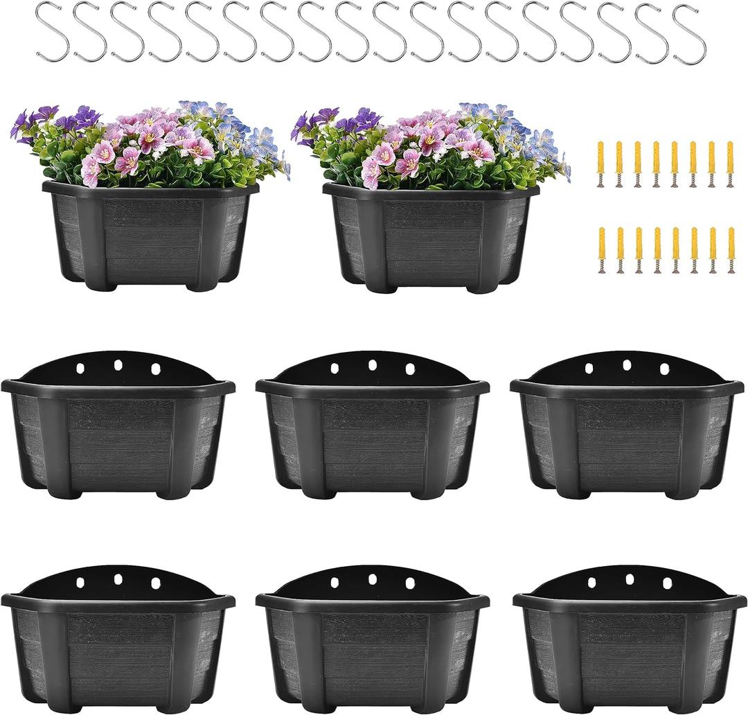 ORIMERC 9.8 Inches Self Watering Wall Planters for Indoor Plants, Railing Planters Balcony Planters Wall Hanging Planters, Lightweight, Dark Coffee (Pack of 8)