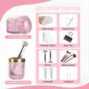 Pink Bathroom Accessories Set, 5Pack Clear Glass Bathroom Accessories, Includes Lotion Soap Dispenser, Toothbrush Holder, Qtip Holder and Soap Dish, Vintage Bathroom Decor
