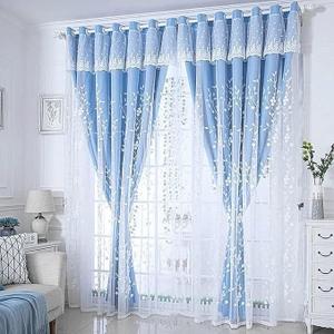 Amidoudou 1 Pair Double Layer Flower Curtains for Girls Room Living Room Pastoral Flowers and Leaf Embroidered Curtains for Bedroom (Beige,54x96 Inch) (54"W x 96"L (Pack of 2))