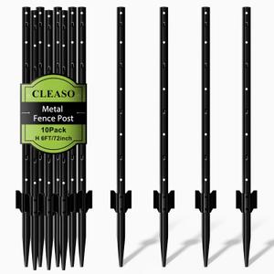 Metal Fence Posts 6 FT Black (Pack of 10) Heavy Duty U Post for Wire Fencing, Rustproof Powder-Coated Steel Fence Stakes, No-Dig Fence Posts for Farm, Orchard, Yard & Temporary Fencing