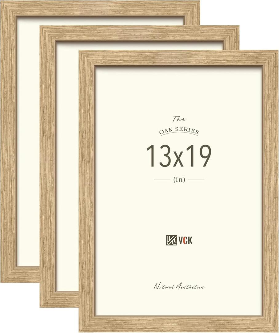13x19 Picture Frames 3 Pack, Natural Oak Wood Wide Border, for Poster