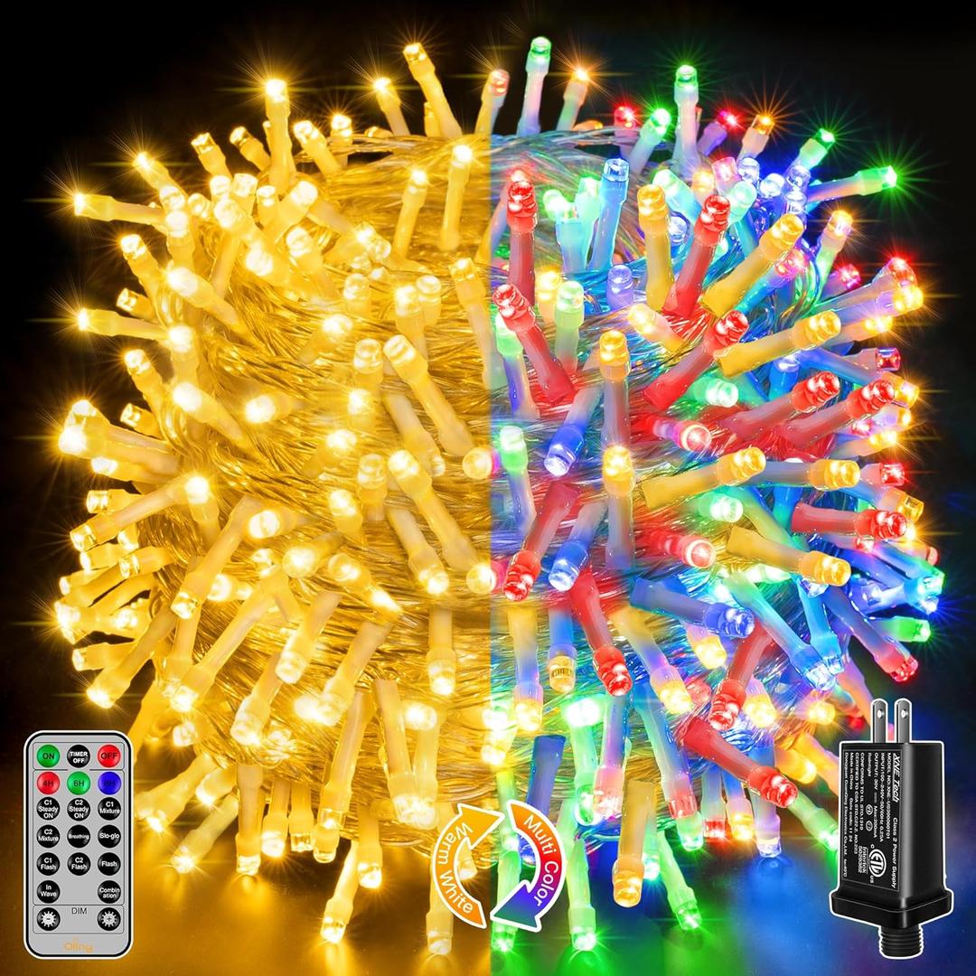 Ollny Christmas Lights, 210FT 640LED Christmas Tree Lights with 11 Modes Remote Control IP44 Waterproof Warm White to Multicolored Outdoor Christmas Lights for Outside Indoor Patio Xmas Decorations