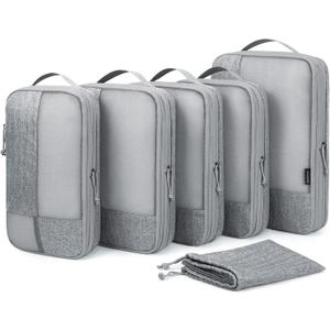 BAGSMART Compression Packing Cubes for Travel, 3 Set Packing Cubes for Carry on Suitcases, Compression Travel Cubes & Suitcase Organizer for Packing with Shoe Bag Grey