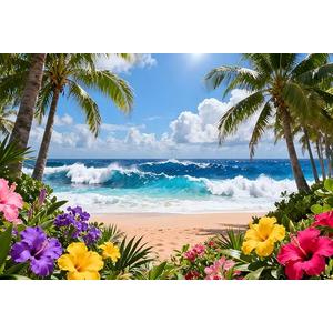 7x5ft Summer Hawaiian Beach Backdrop Polyester Fabric Hawaiian Tropical Beach Hawaiian Tropical Beach for Luau Aloha Party Decoration Banner