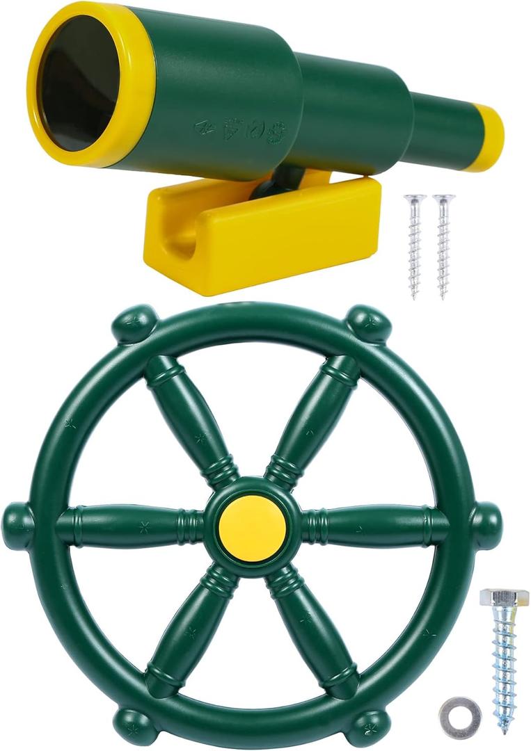 RedSwing Playground Accessories for Kids, Play Set Attachments with Pirate Ship Wheel and Telescope for Outdoor Backyard, Swing Set Replacement for Treehouse, Easy to Set Up (Green)