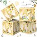 4 Pcs Bear Baby Boxes with Letters for Baby Shower Baby Shower Decorations Bear Box Blocks Gender Reveal Decorations (Yellow)
