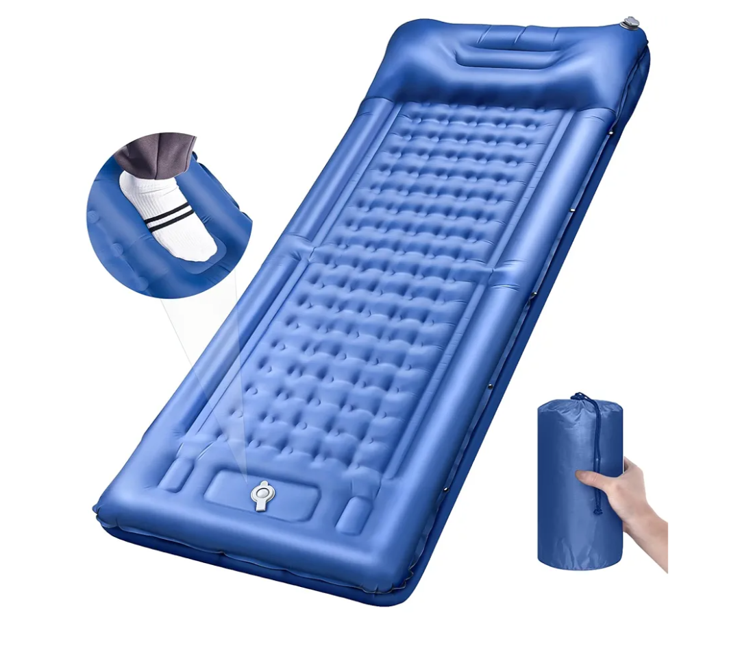 Camping Sleeping Pads，Extra Thick 5 Inch Inflatable Sleeping Mat with Pillow Built-in Pump，Oversized Mattress Super Portable Backpacking Sleeping Pad (Blue, Single)