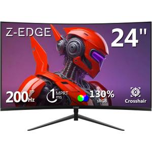 Z-Edge 24 inch Gaming Monitor, 200Hz 165Hz Curved 1650R Computer Monitor, FHD 1080P, Ultra-Fast MPRT 1ms Curved Monitor, 300nits, 16.7M Colors, UG24 1X DP 1.4 Port and 1X 2.0 HDMI Port