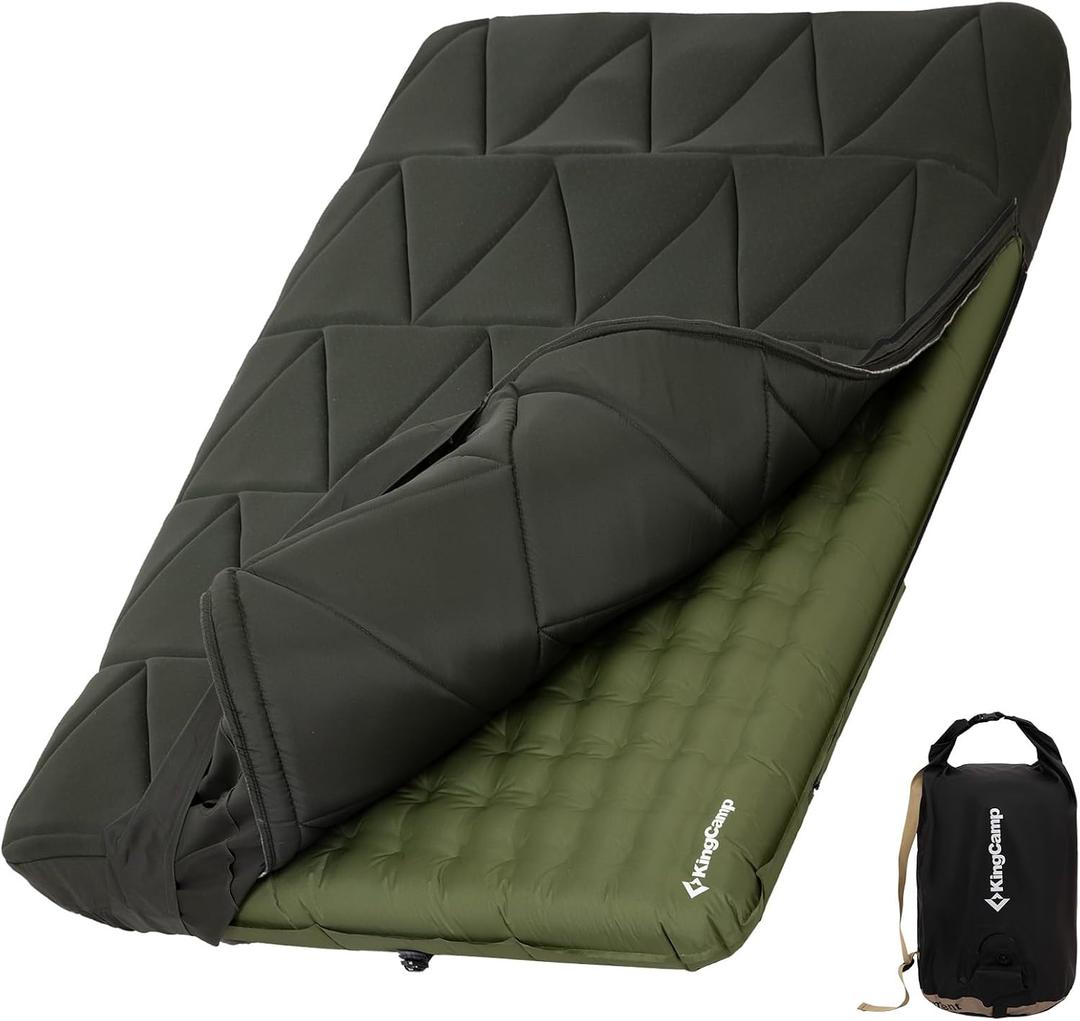 KingCamp Gorgeous Double 6.7" Camping Mattress with Washable Foam Cover, Extra-Thick Full Size Inflable Mattress with Pump Sack, Portable Double Mattress for Camp Outdoor Tent, Car & Guest