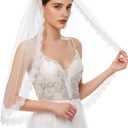 Cobirfam Bridal Veil Lace Edge 1 Tier Fingertip Length Wedding Veil with Comb for Brides (Off-white-29in)