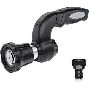ESOW High Pressure Fireman Style Hose Nozzle, Heavy Duty Fire Hose Sprayer Nozzle with Ergonomic Independent Grip Design, Adjustable Water Flow for Showering Pet, Washing Car, Cleaning (4.13 x 9.06 inches)