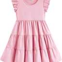 Arshiner Toddler Dress Girls Summer Ruffle Sleeve Tiered Swing Midi Casual Sundress with Pockets (2-3T, Pink)