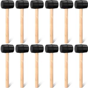 12 Pieces 7 oz Rubber Mallet Hammer with Wood Handle Lightweight Soft Rubber Hammer for DIY Jewelry Leather Crafts Woodworking Camping Flooring Installation, Black