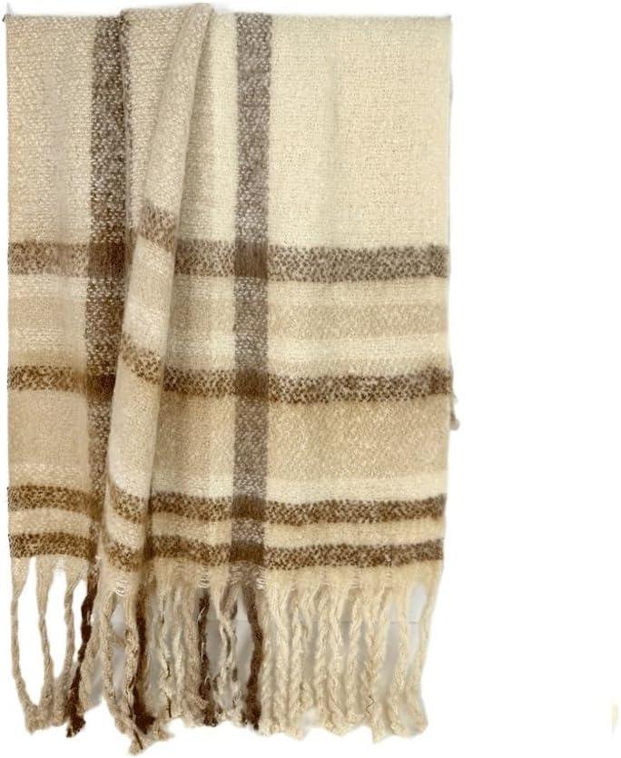 Women's colorful tassel knitted scarf, thickened for warmth in autumn and winter (230*45cm)