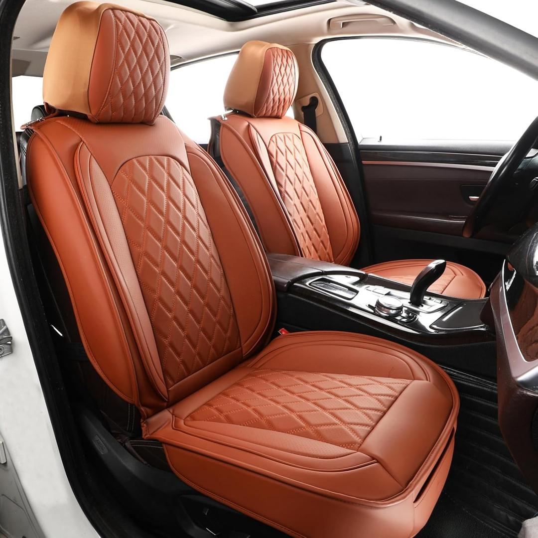 MIROZO Front Seat Covers Brown,Car Seat Covers Faux Leather Automotive Seat Covers Car Seat Protector Vehicle Cushion Cover for Sedan, Truck and SUV Car Accessories(2PCS Front, Brown)
