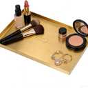 Gold Stainless Steel Serving Tray - 12x8 InchRectangular Storage Organizer for Tea, Coffee, Cosmetics, Jewelry, Use in Vanity, Kitchen, Bathroom, Hotel Decor (11.9" X 8" X 0.6")