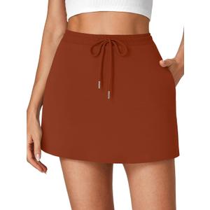 Vrtige Women's Casual Elastic High Waist Drawstring Workout Mini Skirt with Pockets (L)