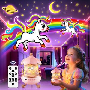 Onefire Night Light for Kids Gifts, 15 Sound Machine Baby Night Light, 15 Films Star Projector for Kids Room Decor, Brightness Unicorn Light Projector for Toddler Girl Toys Toddler Girl Gifts Age 1-5 (Pink)