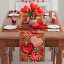 XCHI Wood Love Hearts Roses Flowers Valentine's Day Table Runner Table Decoration for Party Home Kitchen Dining Holiday Decor 13x108 Inch