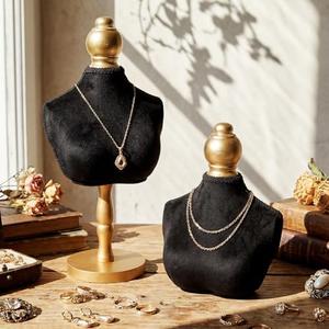 AceOrbit 2 Pcs Vintage Velvet Necklace Display Stand Mannequin Velvet Jewelry Necklace Holder Elegant Decor for Wedding Jewelry Selling Trade Shows(Black,13.8 and 6.7 Inches)