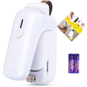 Mini Bag Sealer, Bag Sealer Heat Seal with Cutter, 2 in 1 Heat Sealer Portable Resealer Machine for Chip Bags, Plastic Snack Bags Food Storage (Batteries Included) (White)