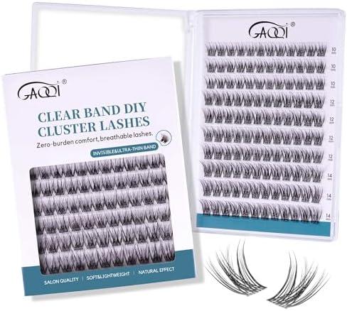 GAQQI Lash Clusters Wispy & Natural Eyelash Clusters Clear Band, 10-14mm Cluster Lashes 120PCS, Cluster Eyelash Extensions C Curl, Cluster Lashes Ultra-thin & Soft Invisivle Band (FEATHER)