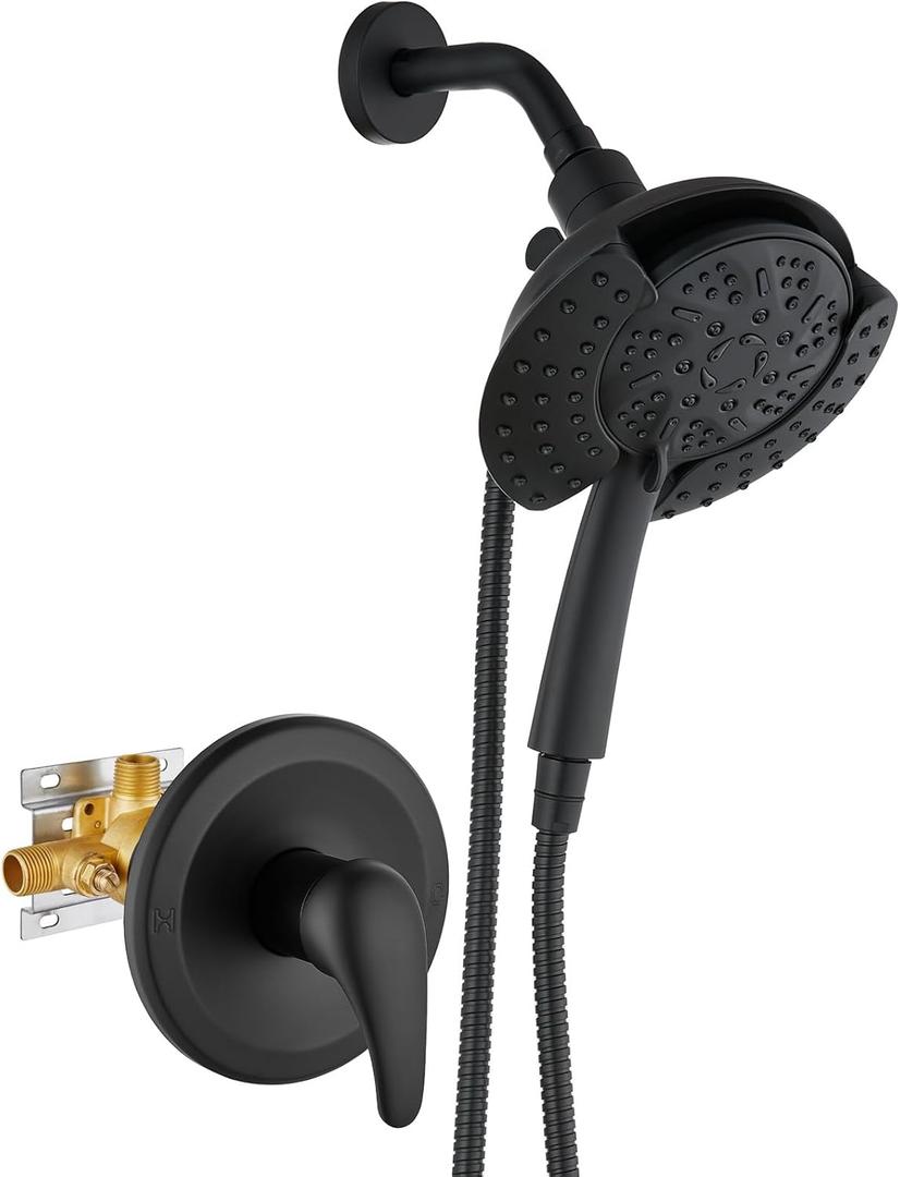 gotonovo Single-Handle Shower Faucet Set, Shower Trim Kit with 9-Spray 2-in-1 Dual Hand Held Shower Head with Hose, Wall Mounted Pressure Balancing Mixer Valve without Tub Spout Matte Black gotonovo Single-Handle Shower Faucet Set, Shower Trim Kit with 9-Spray 2-in-1 Dual Hand Held Shower Head with Hose, Wall Mounted Pressure Balancing Mixer Valve without Tub Spout Matte Black