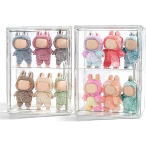 2 Pack Display Case Compatible with Labubu POP MART, Acrylic Clear Display Box Shelf for POP MART Labubu Doll