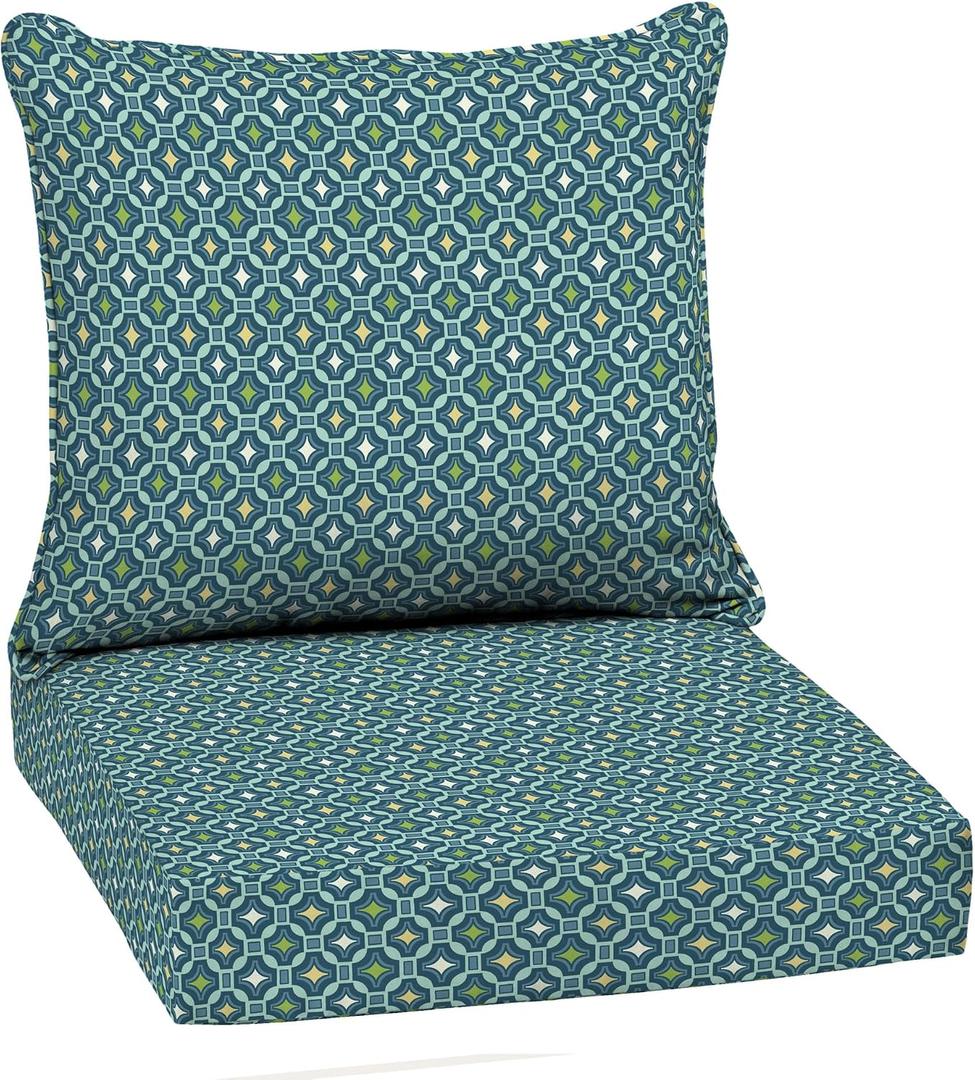 Arden Outdoor Deep Seat Cushion Set, 22 in x 24 in, Weather-Proof, Rain-Proof, Fade Resistant Patio Cushion Alana Tile, 1 Pack