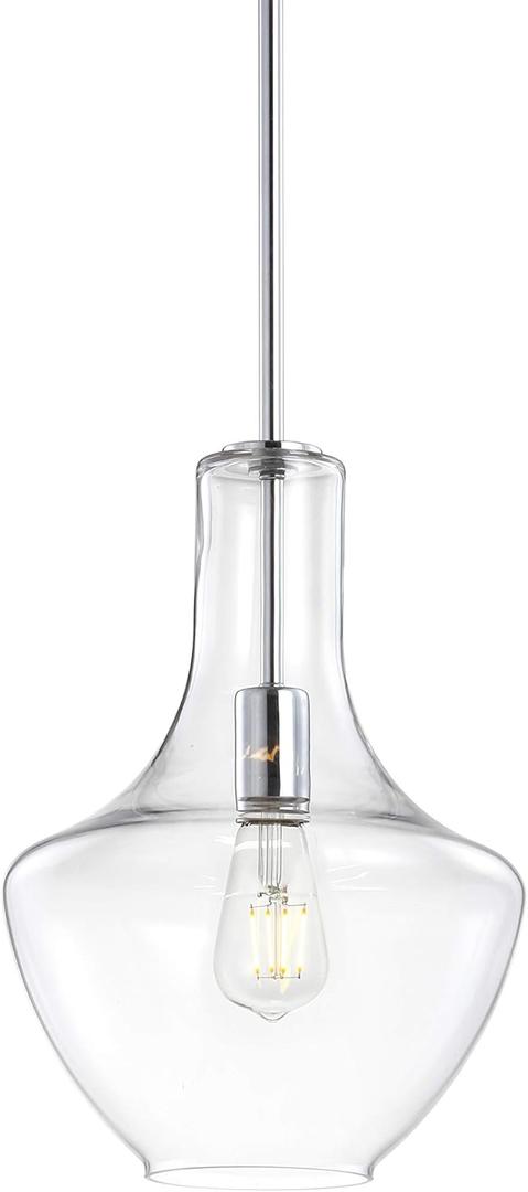 JONATHAN Y JYL6400A Watts 10.5" Glass/Metal LED Pendant Farmhouse Contemporary Dimmable Dining Room Living Room Kitchen Foyer Bedroom Hallway, Chrome/Clear