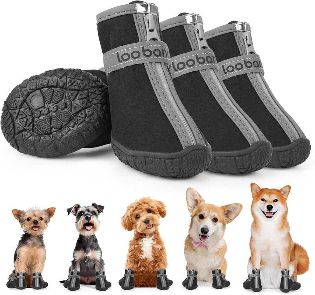 Dog Shoes Small Size Dogs - Dog Boots & Paw Protectors for Hot Pavement Winter Rain Snow, Waterproof Dog Booties with Reflective Strap for Outdoor Hiking Walking Running Training Size 1