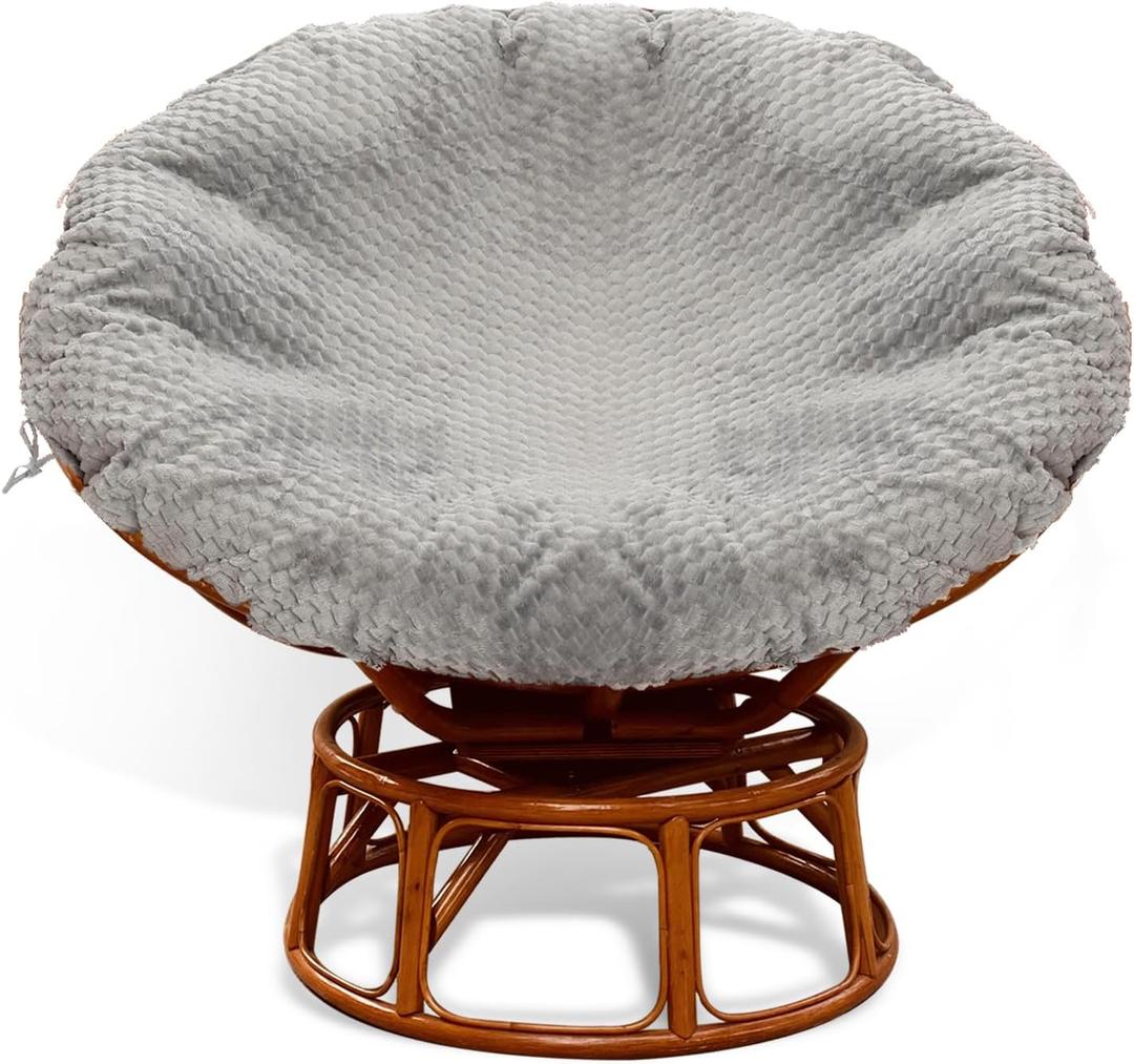 Papasan Cushion Cover Only, Faux Fur Zippered Papasan Chair Cushion Cover with 8 Ties,Soft Removable Machine Washable for Round Chair Cushion (55in fits 48-55in, Plaid White)