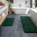 MIULEE Dark Green Bathroom Rugs Set 2 Piece, Soft Absorbent Microfiber Bath Mat Set, Non Slip Quick Dry Machine Washable Plush Shaggy Bath Rugs for Bathroom Floor, Tub and Shower, 16"x48"+16"x24"