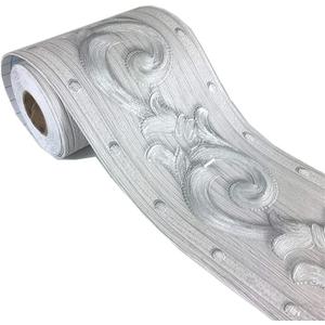 REDODECO Elegant Silver Grey Floral Molding Wallpaper Border Peel Stick Home Ceiling Decorative Border for Bathroom Living Room Kitchen 4inch by 16.4ft