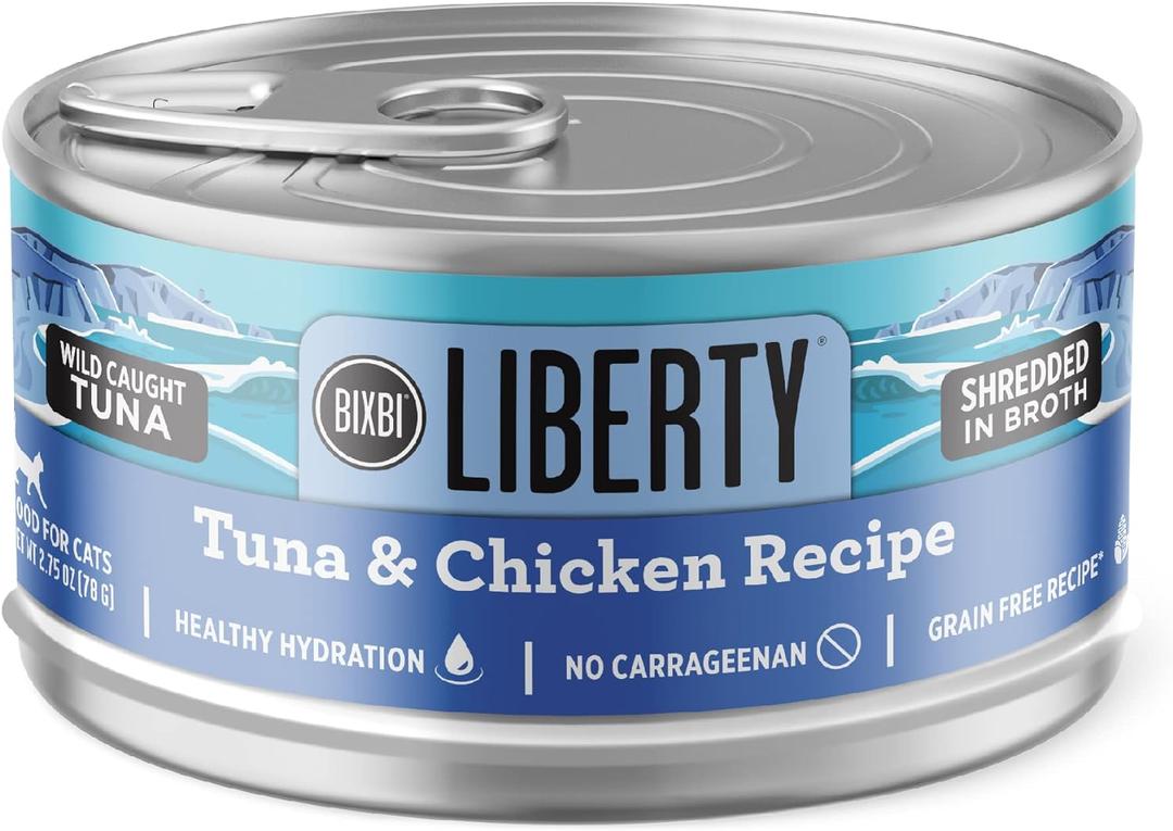 BIXBI Liberty Canned Wet Cat Food - Grain Free, Tuna and Chicken Recipe in Broth, 2.75 Ounce (Pack of 24), No BB Date