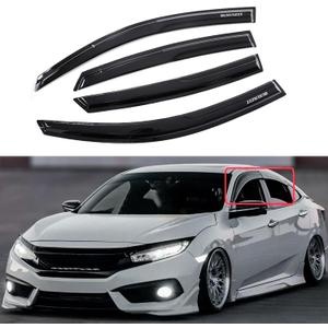 Rain Guards Side Window Visor Vent Outside Mount, 4PCS Fits for Honda Civic 4 Door Sedan 2016 2017 2018 2019 2020 2021 Model Only