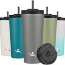 Konokyo 22 OZ Insulated Tumbler with Lid and 2 Straws Stainless Steel Water Bottle Vacuum Travel Mug Coffee Cup,Gray