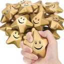 Deekin 36 Pieces Star Stress Balls Mini Foam Ball Stress Relief Toys for Teens and Adults Student Bag Fillers, Gold  (Smile,3.1 Inch)