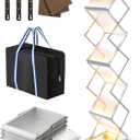 Foldable Magazine Rack with LED, Double Sided 6 Pocket Acrylic Literature Display Stand, Aluminum Pop-up Holder with Locking Wheels & Carrying Bag, Multipurpose for Exhibition, Office, Retail Store