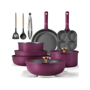 CAROTE 19pcs Pots and Pans Set, Nonstick Cookware Set Detachable Handle, Induction Kitchen Cookware Sets Non Stick with Removable Handle, RV Cookware Set, Gold and Purple