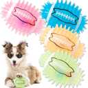 4.3 Dog Squeaky Football Toys 4 Pack, Light up and Durable Spiky Dog Balls for Medium Large Dogs with Rugby Shape, Built-in Squeaker for Teeth Cleaning and Training