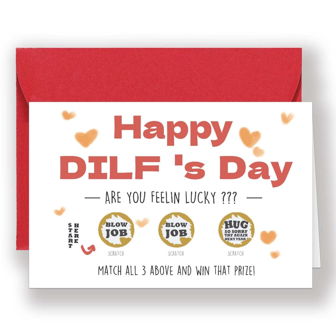 4 x Longkado Funny Scratch DILF's Day Card for Boyfriend Girlfriend, Naughty Father's Day Card for Him Her