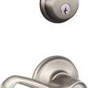 Schlage FB50N V FLA 619 B60 Single Cylinder Deadbolt and F51 Keyed Entry Flair Lever Keyed Alike, Satin Nickel finish (Security Set_Flair)