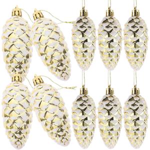 Christmas Pinecone Ornaments Ball Golden Plastic Decorative Christmas Pine Cone Ornaments for Xmas Tree Hanging Holiday Party Festival Pendants